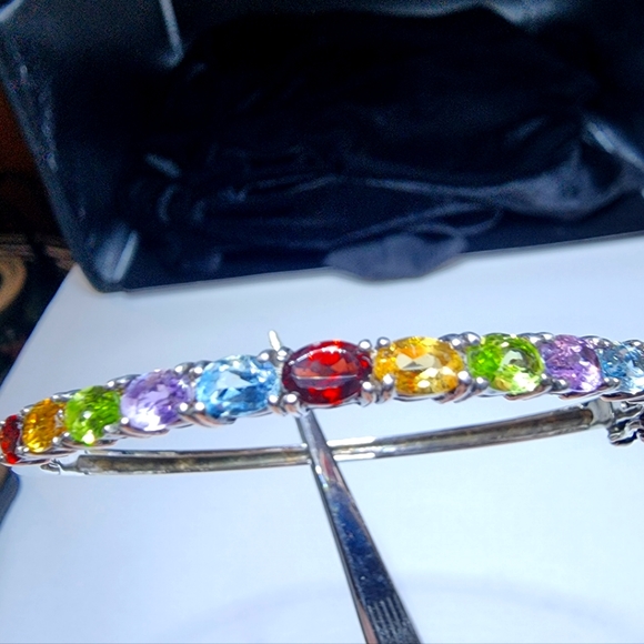 925 Sterling Silver Multi Color Gemstones Ring Bracelet and earrings set - Picture 3 of 13